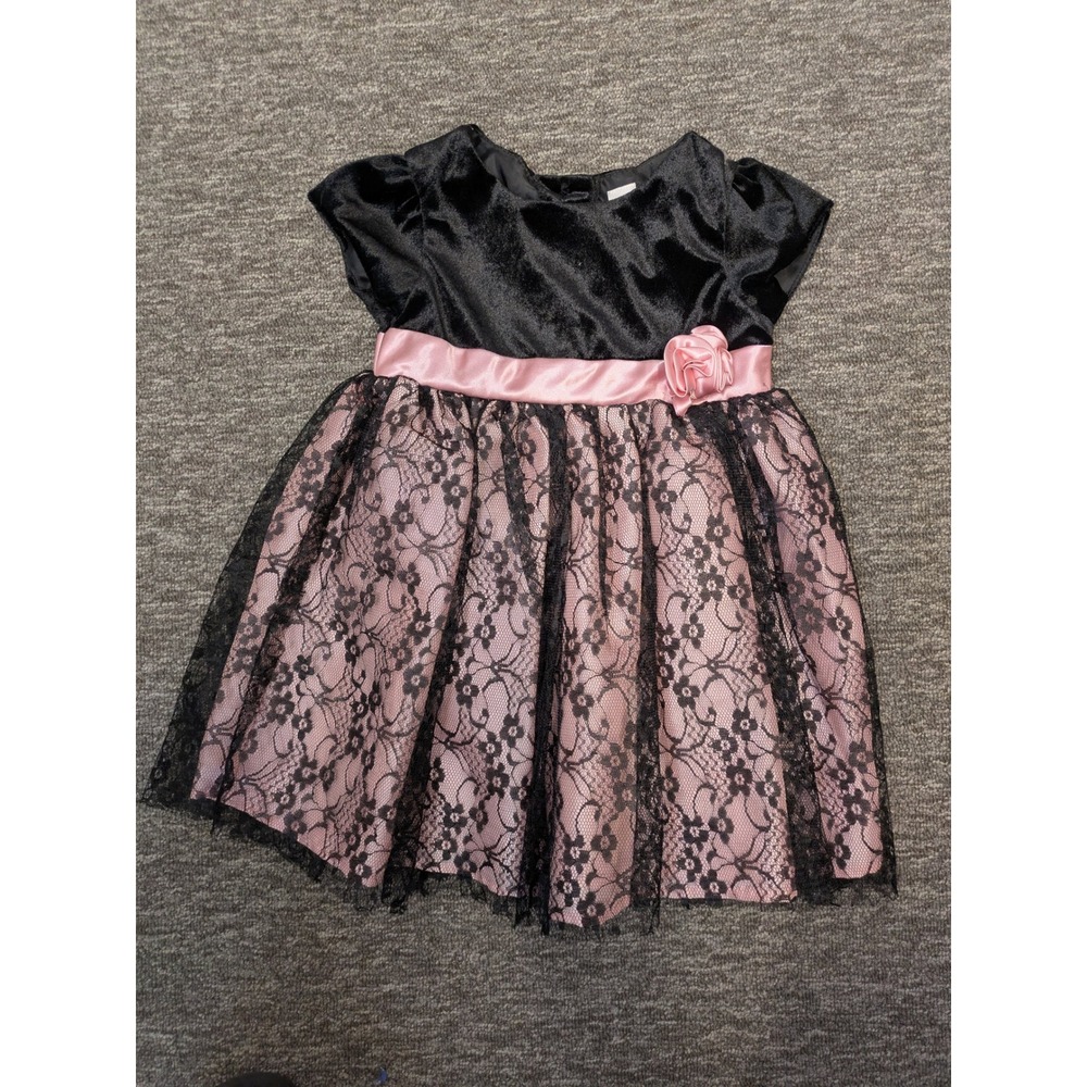 George Girl's Size 24 Months Black Velvet Pink Lace Flower Party Dress